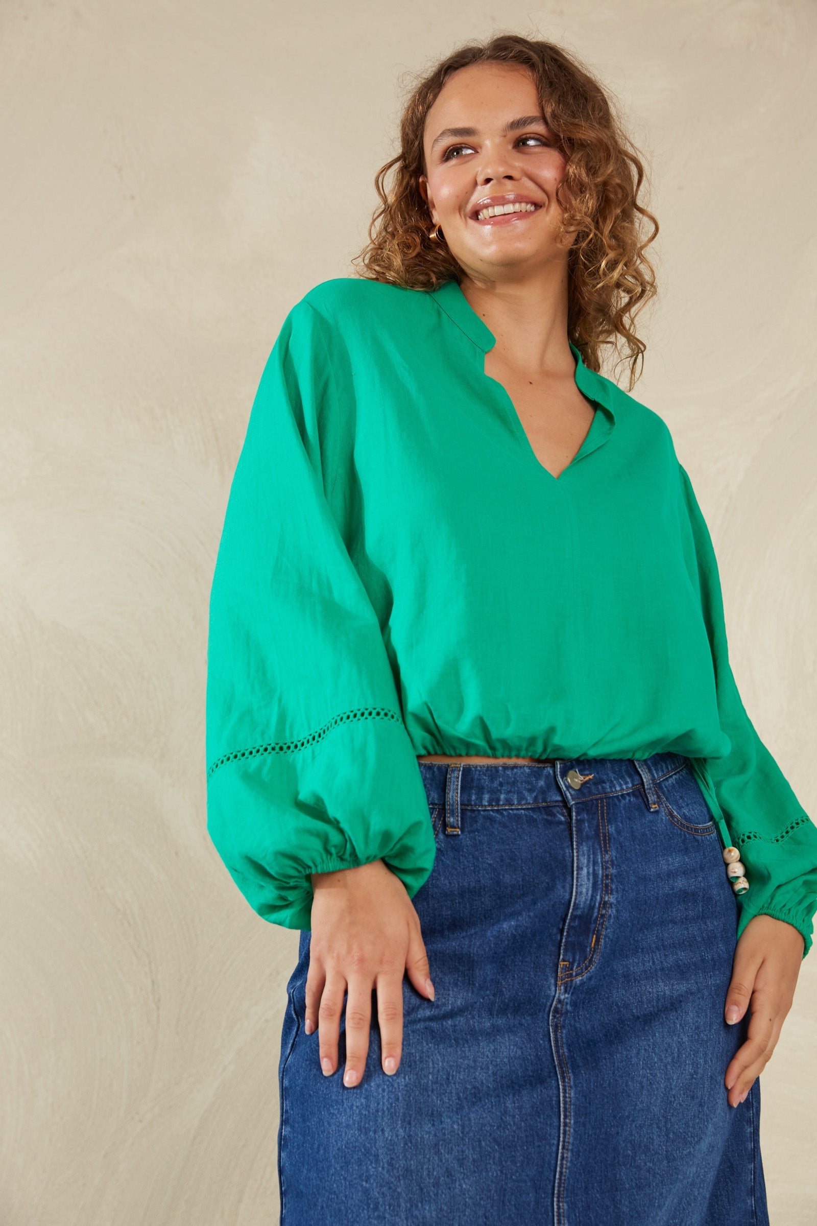 Sardinia Tie Blouse - Verde - The Haven Co