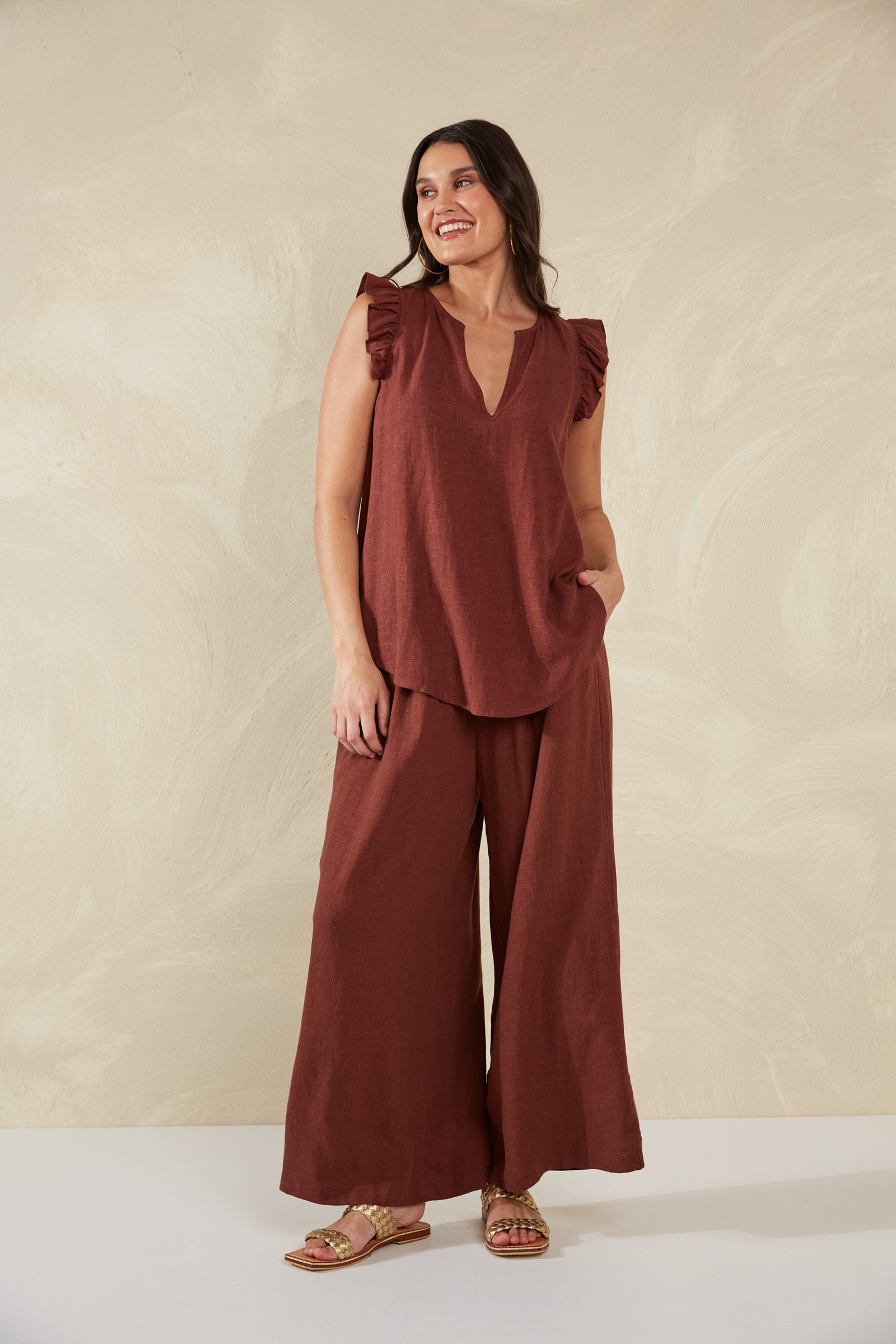 Florence Frill Tank - Espresso - The Haven Co