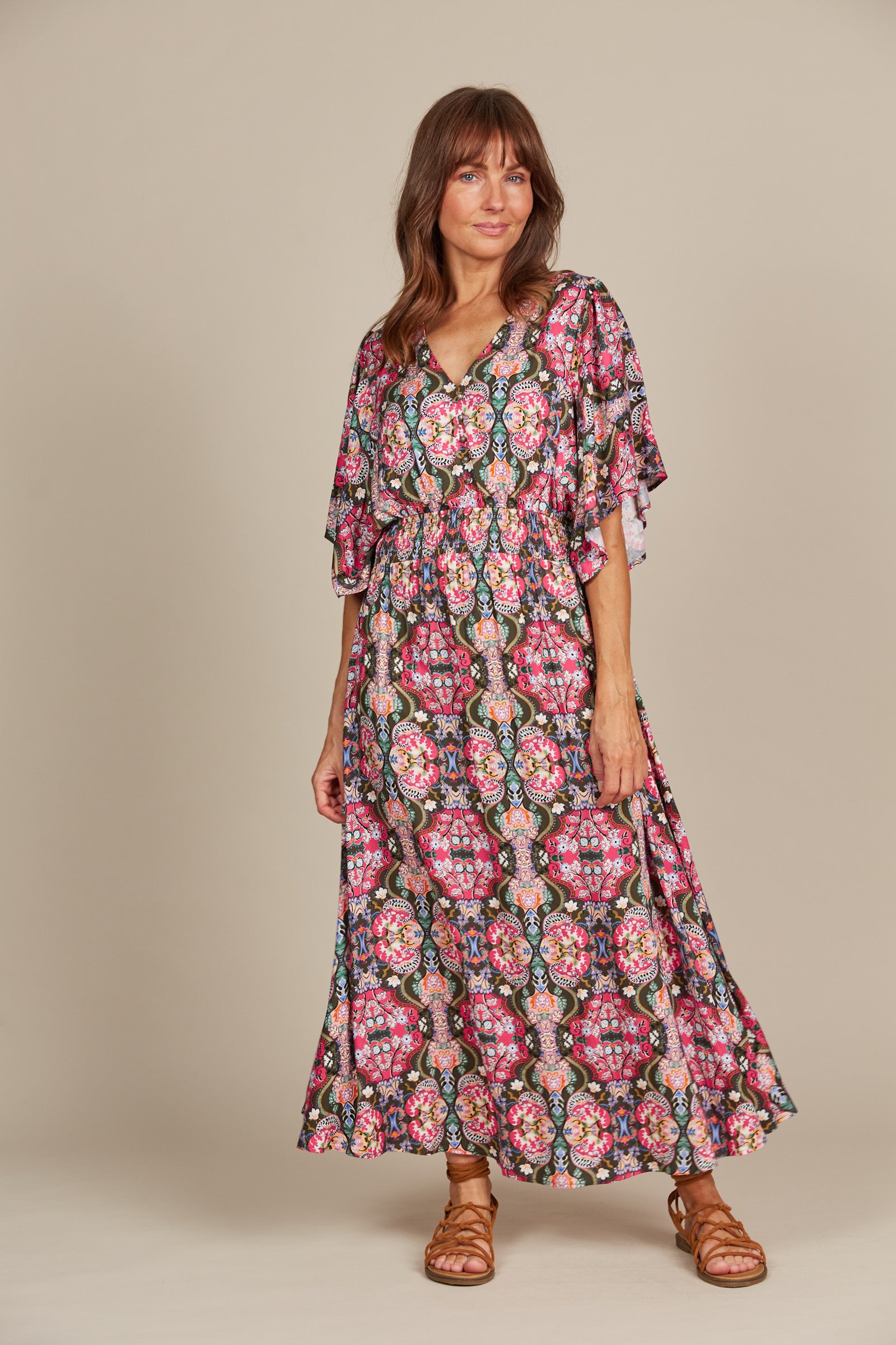 Esme Button Dress - Olive Fleuron