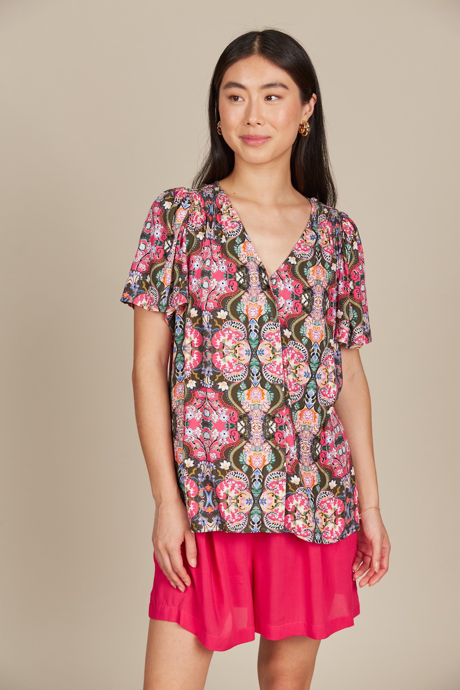 Esme Blouse - Olive Fleuron