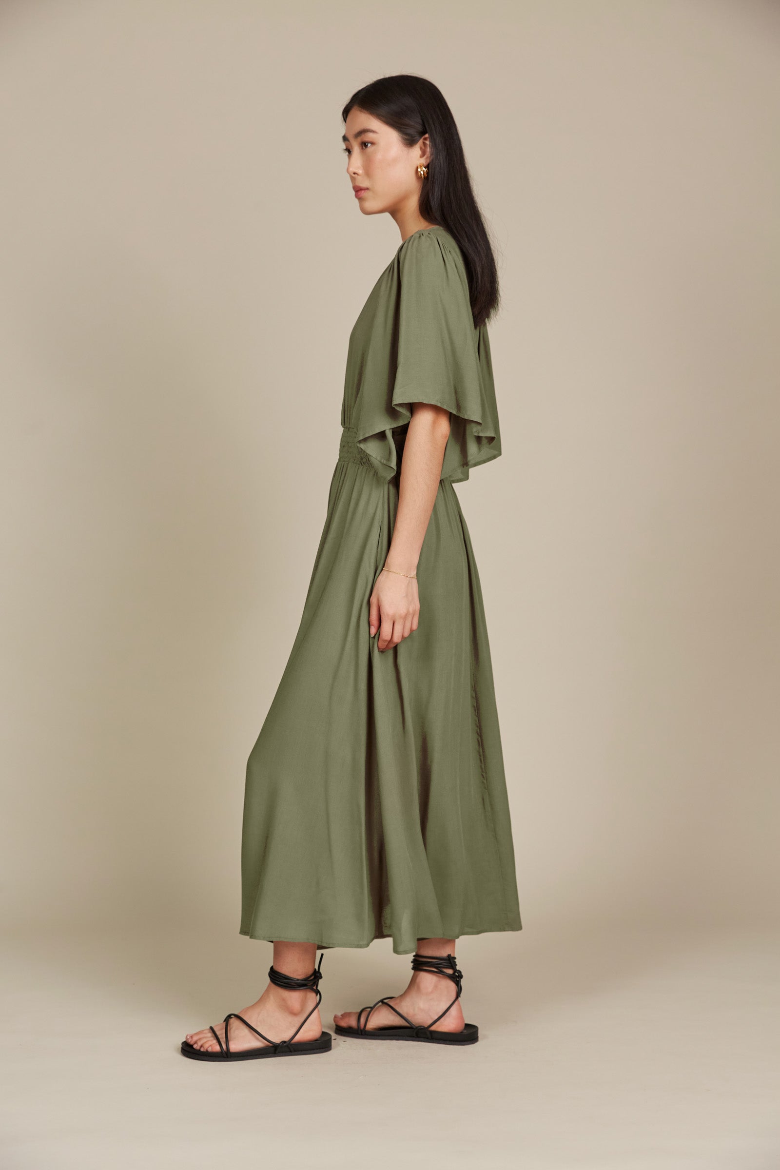 Esme Button Dress - Olive